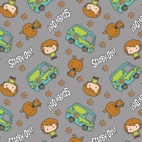 Grey Chibi Scooby Doo Floral Toss Fabric