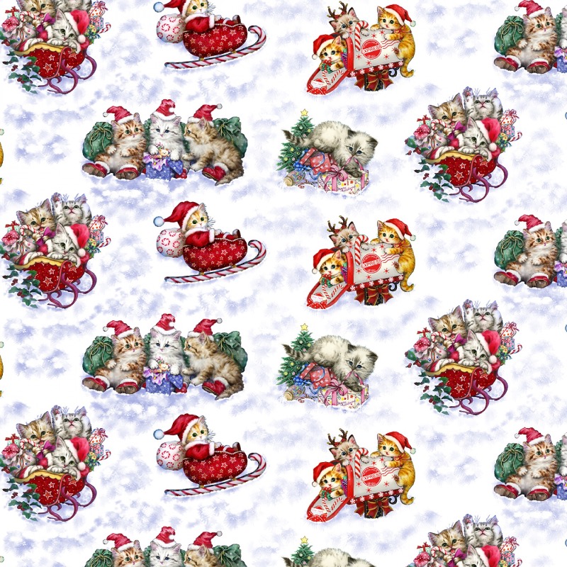 Christmas Kittens Playing in the Snow Fabric