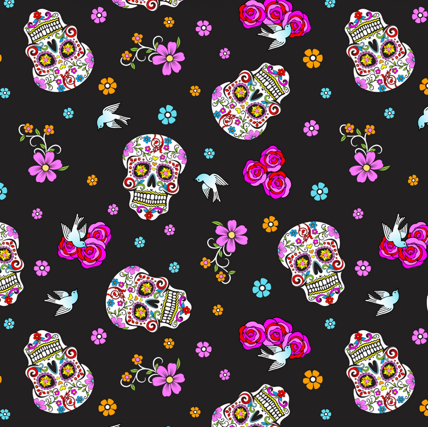 Day of the Dead Halloween Fabric with Glitter