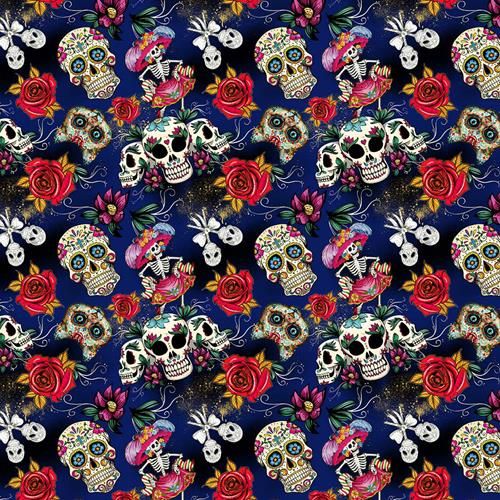 Day of the Dead Blue Fabric