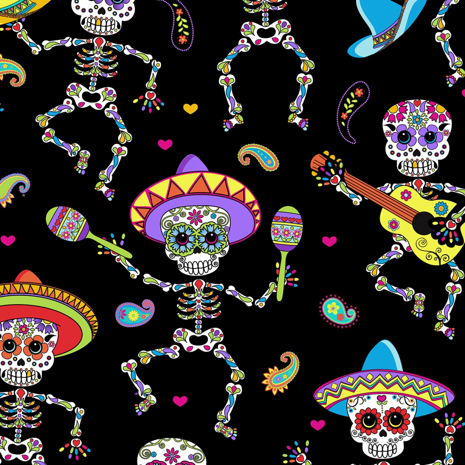 Dancing Day Of The Dead Fabric