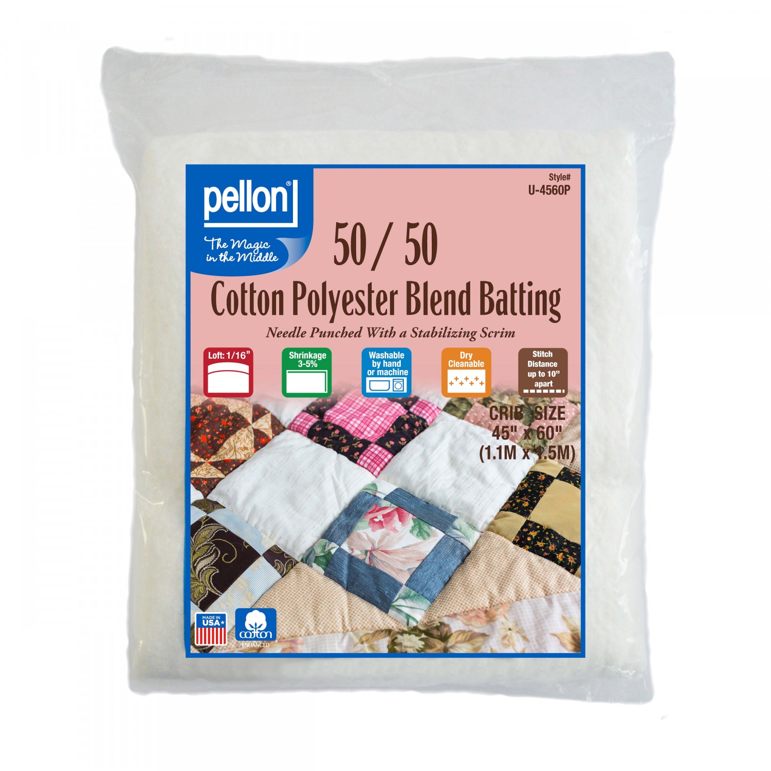 Pellon 50/50 Cotton Poly Blend Wadding 45'' x 60'' Crib - UK Only