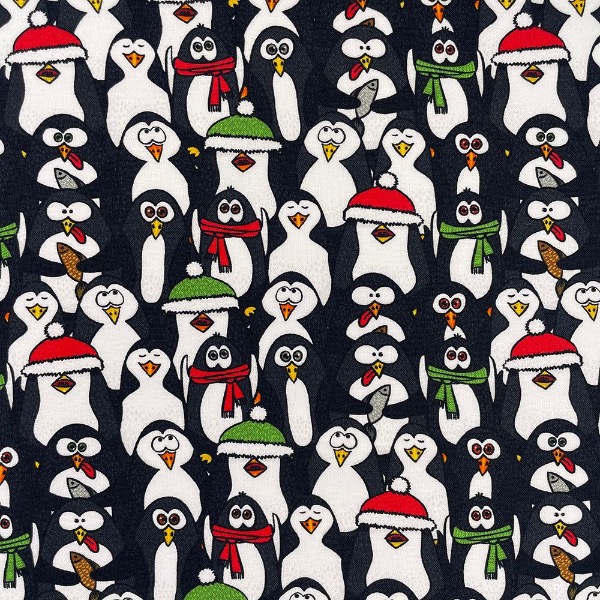 Christmas Penguin Crowd Fabric