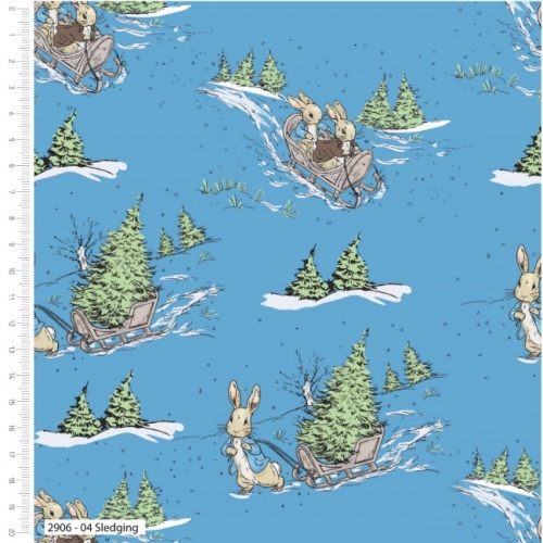 Peter Rabbit Sledging Christmas Fabric
