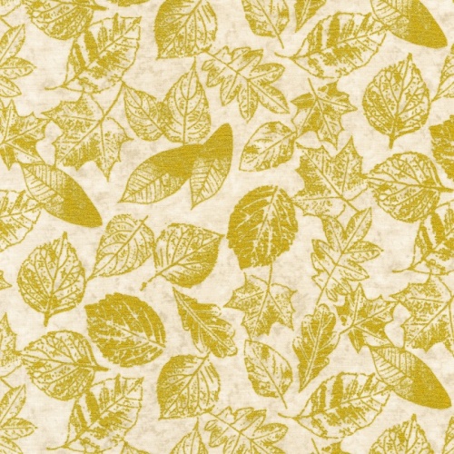 Shades Of The Season Fabric - Gold Leaves On Natural