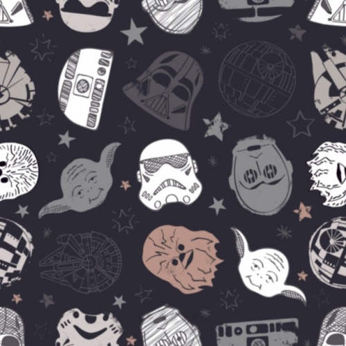 Star Wars Sketch Heads Black Fabric