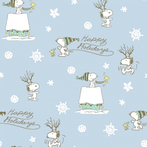 FB Peanuts Snoopy Light Blue Happy Holidays Fabric