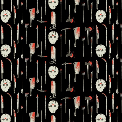 Friday The 13th Weapons and Masks Halloween Fabric