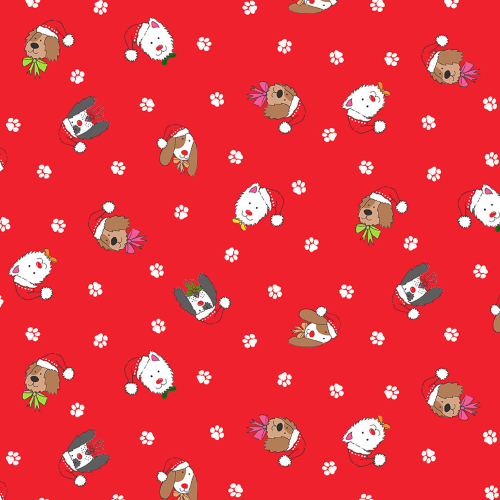 Red Dog Heads Yappy Dog Fabric Makower 2366-R