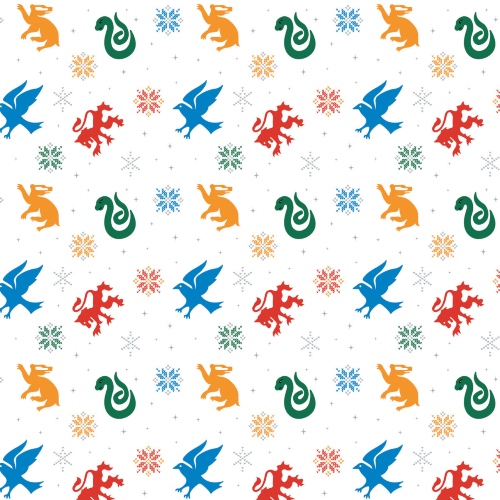 Harry Potter White Snowflake Houses Christmas Fabric