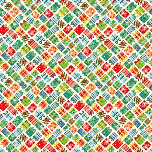 Presents Cream Santas Express Fabric Makower 2382-Q