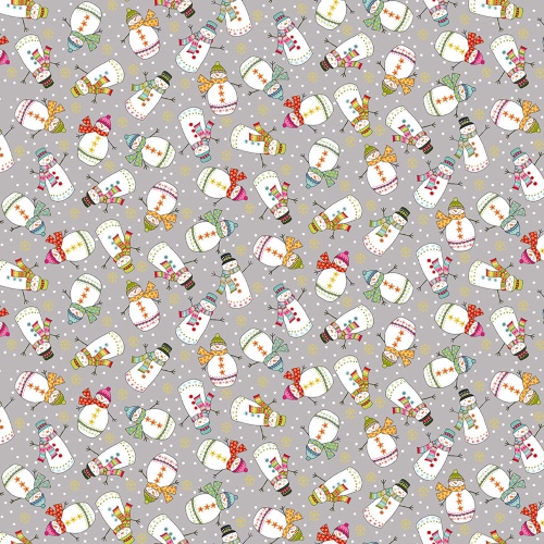 Grey Snowman Santas Express Fabric Makower 2386-S