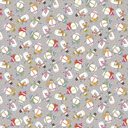 Grey Snowman Santas Express Fabric Makower 2386-S