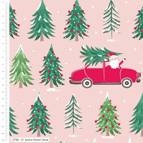 Santa Forest Drive Christmas Post Fabric