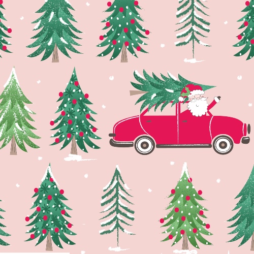 Santa Forest Drive Christmas Post Fabric