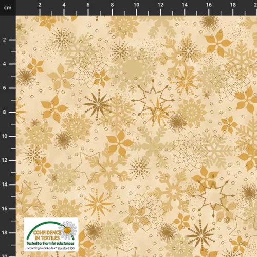 Stof Beige Stars And Snowflakes Christmas Is Near fabric