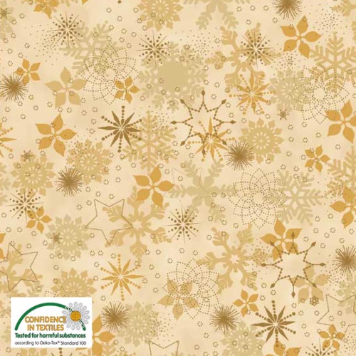 Stof Beige Stars And Snowflakes Christmas Is Near fabric