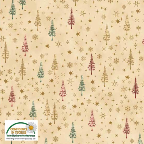 Stof Beige Trees Christmas Is Near fabric