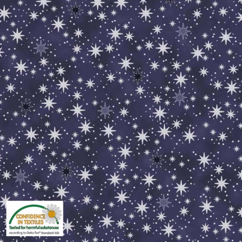 Stof Blue Stars Packed Christmas Is Near fabric