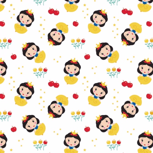 Disney Cute Snow White Toss Kawaii Floral Fabric