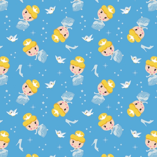 Disney Cute Cinderella Toss Kawaii Floral Fabric