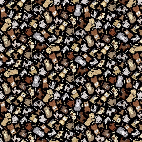 Black Mini Neutral Dogs Fabric