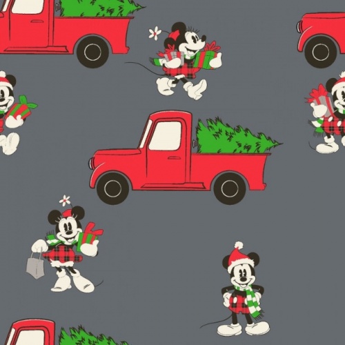 FB Disney Mickey and Minnie Mouse Red Christmas Truck Fabric