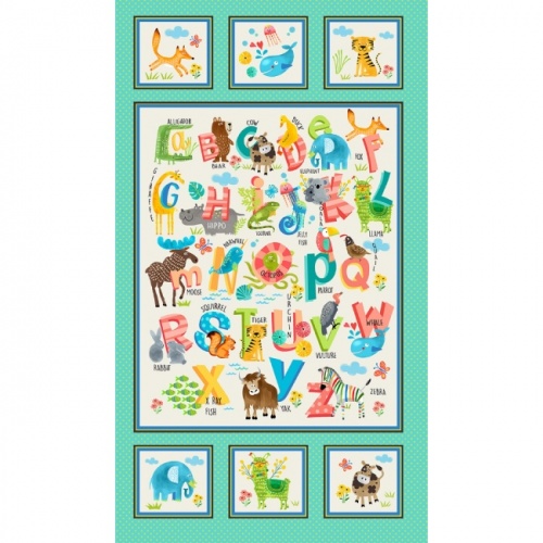 Aqua Alphabits Alphabet Fabric Panel 24in