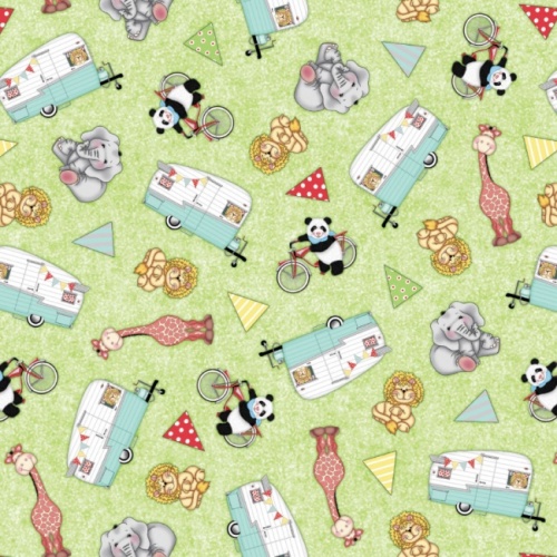 Bazooples Campout Tossed Campers Fabric