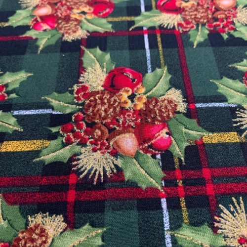 Berries and Bells on Plaid Fabric