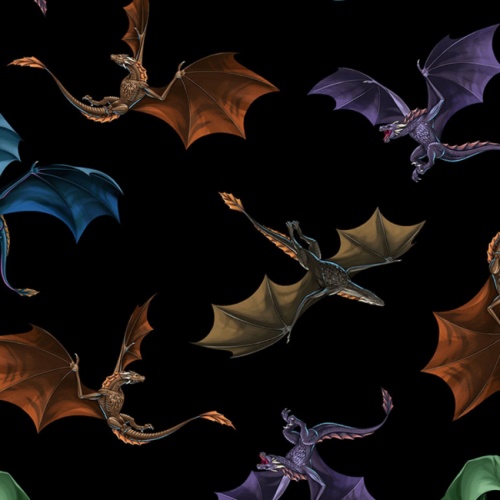 Black Dragons Repeat Fabric