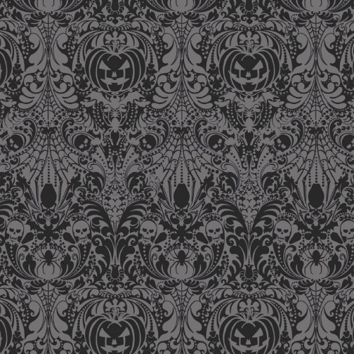 Black/Grey Hallows Eve Damask Fabric