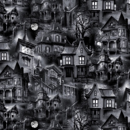 FB Black Wicked Haunted Houses Fabric