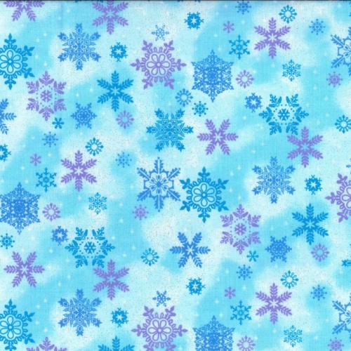 Blue and Purple Snowflakes Christmas Fabric