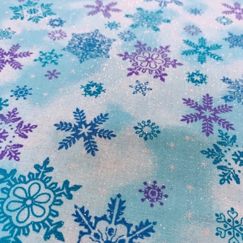 Blue and Purple Snowflakes Christmas Fabric
