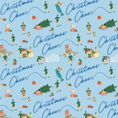 Blue Elf Christmas Fabric Christmas Cheer