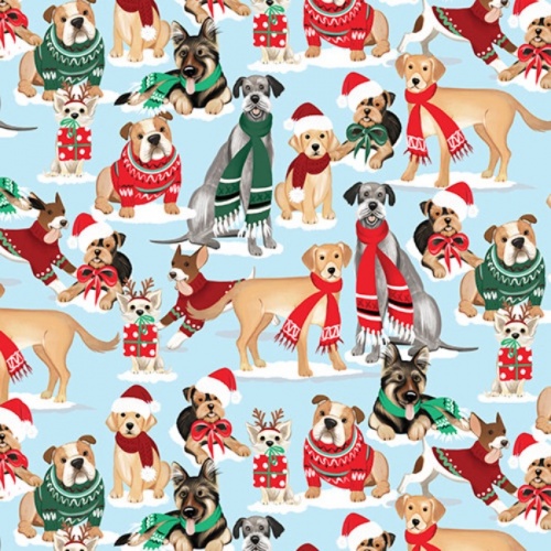 Blue Packed Pups - Santa Paws Fabric
