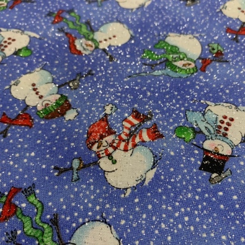 Blue Snowmen Christmas Fabric