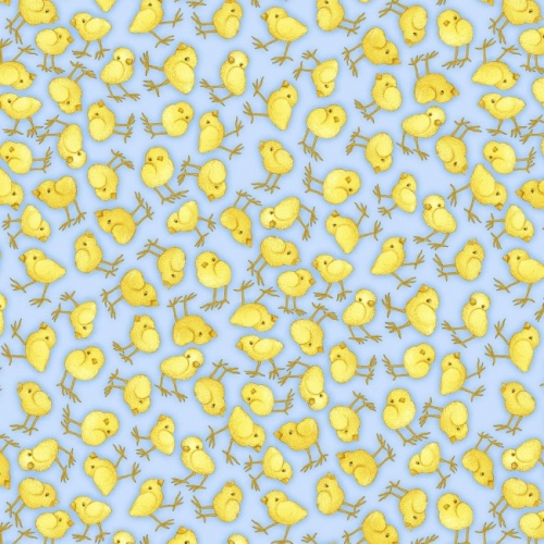 Blue Tossed Chicks Fabric