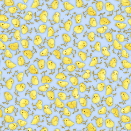 Blue Tossed Chicks Fabric