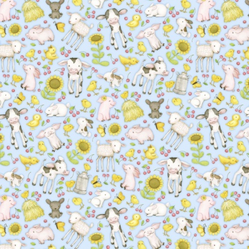 Blue Tossed Farm Animal Fabric