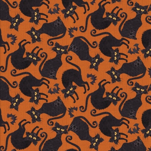 Boo Y'all Fabric - Cats and Bats Orange