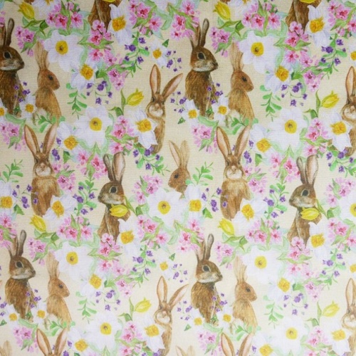 Cotton Bunnies and Flowers Fabric