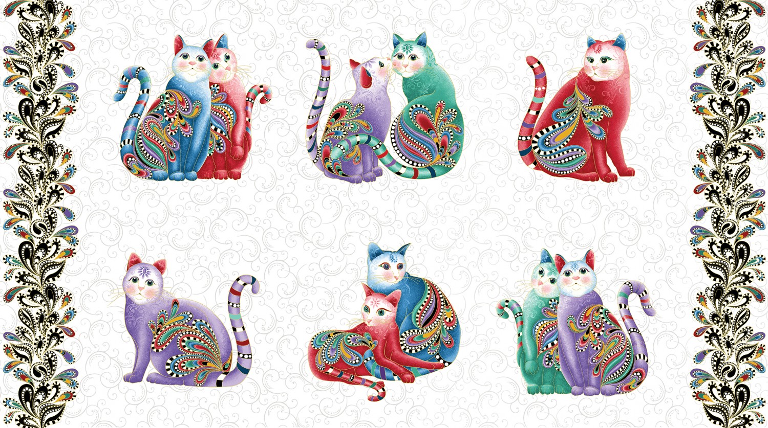 White Catitude 2 Fabric Panel - Metallic