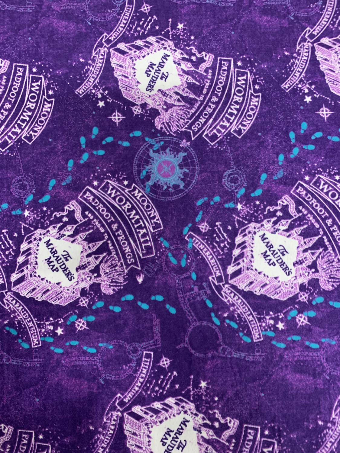 FLANNEL - Harry Potter Marauders Map Purple Flannel Fabric