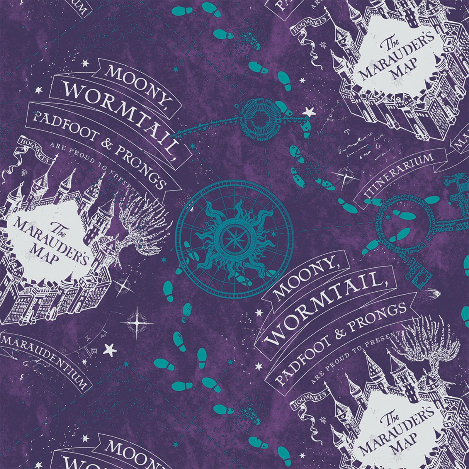 FLANNEL - Harry Potter Marauders Map Purple Flannel Fabric
