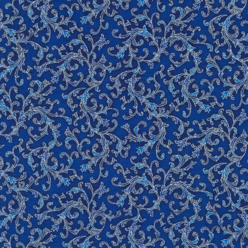 Holiday Flourish 14 Swirls Navy with metallic Fabric