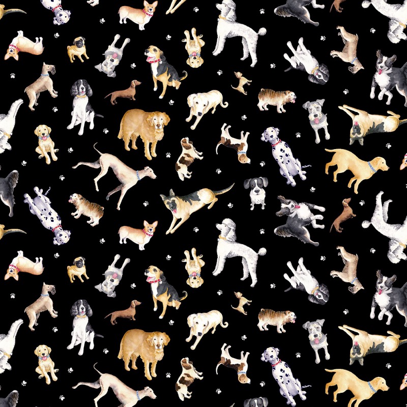 Faithful Friends Dog Fabric - Black