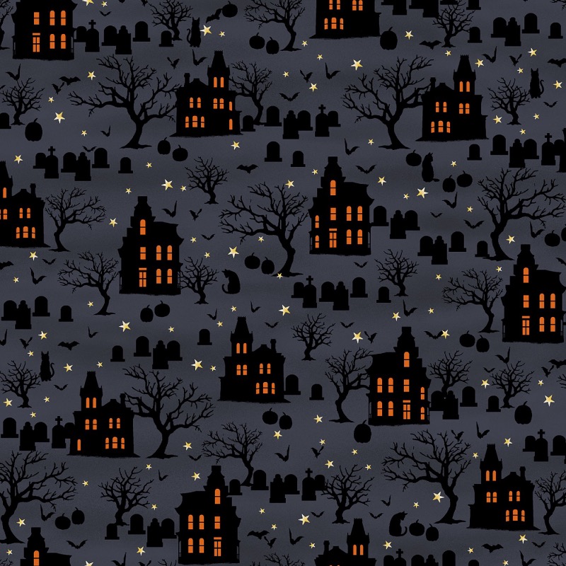 Spooky Night Midnight Spooky Houses Fabric