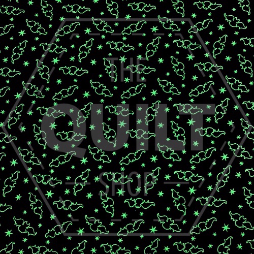 Here We Glow Orange Tossed Bats Glow In The Dark Fabric